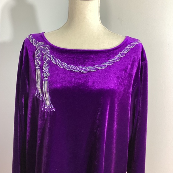 VTG BOB MACKIE WEARABLE ART PLUS 2X VELOUR PURPLE BLOUSE EMBROIDERY BEADS… - Picture 2 of 7